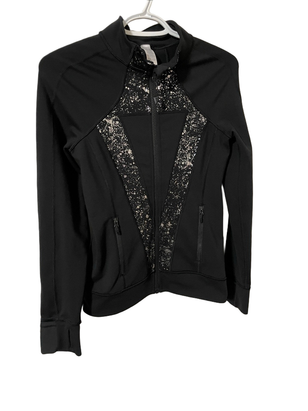 Ivivva Black Zip-Up Athletic Jacket with Speckled Accent Panels Girls Size 14